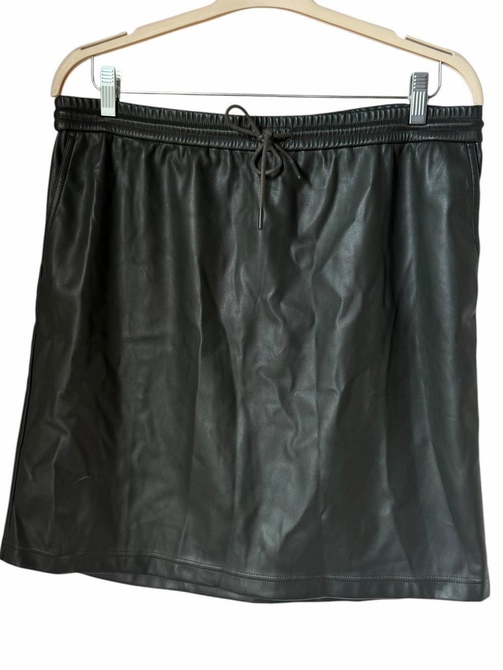 J. Jill Black Faux Leather Drawstring Mini Pull On Skirt Large Minimalist Fall